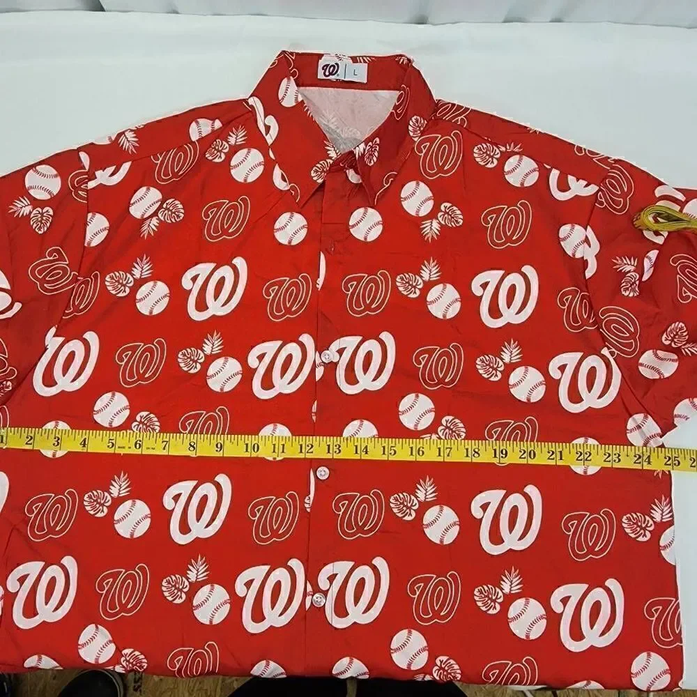 Masn mens Washington Nationals Button up Shirt red white size L